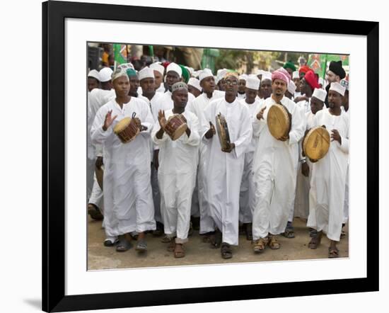 Kenya; a Joyful Muslim Procession During Maulidi, the Celebration of Prophet Mohammed's Birthday-Nigel Pavitt-Framed Photographic Print