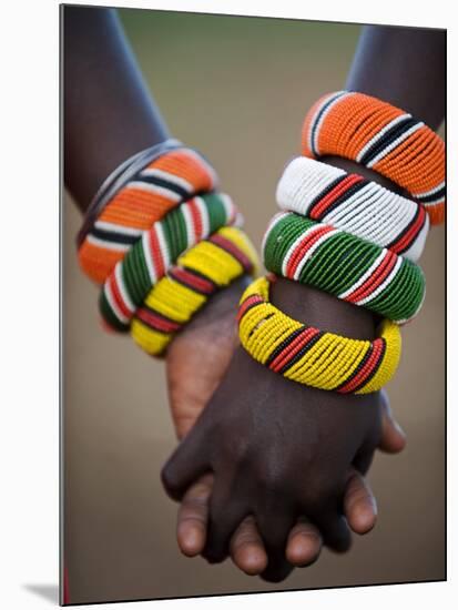 Kenya, Laikipia, Ol Malo; a Samburu Boy and Girl Hold Hands at a Dance in their Local Manyatta-John Warburton-lee-Mounted Photographic Print