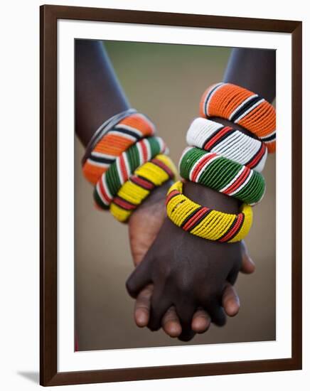 Kenya, Laikipia, Ol Malo; a Samburu Boy and Girl Hold Hands at a Dance in their Local Manyatta-John Warburton-lee-Framed Photographic Print