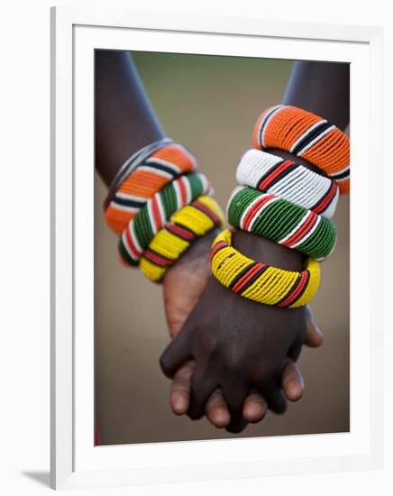 Kenya, Laikipia, Ol Malo; a Samburu Boy and Girl Hold Hands at a Dance in their Local Manyatta-John Warburton-lee-Framed Photographic Print