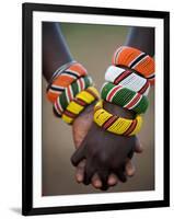 Kenya, Laikipia, Ol Malo; a Samburu Boy and Girl Hold Hands at a Dance in their Local Manyatta-John Warburton-lee-Framed Photographic Print