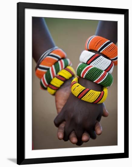 Kenya, Laikipia, Ol Malo; a Samburu Boy and Girl Hold Hands at a Dance in their Local Manyatta-John Warburton-lee-Framed Photographic Print