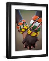 Kenya, Laikipia, Ol Malo; a Samburu Boy and Girl Hold Hands at a Dance in their Local Manyatta-John Warburton-lee-Framed Premium Photographic Print