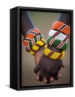 Kenya, Laikipia, Ol Malo; a Samburu Boy and Girl Hold Hands at a Dance in their Local Manyatta-John Warburton-lee-Framed Stretched Canvas