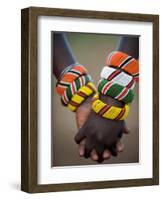 Kenya, Laikipia, Ol Malo; a Samburu Boy and Girl Hold Hands at a Dance in their Local Manyatta-John Warburton-lee-Framed Photographic Print