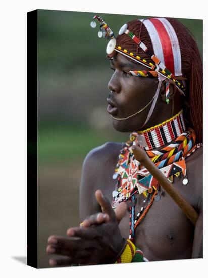 Kenya, Laikipia, Ol Malo; a Samburu Warrior Sings and Claps During a Dance-John Warburton-lee-Stretched Canvas