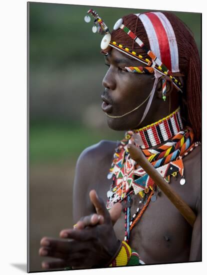 Kenya, Laikipia, Ol Malo; a Samburu Warrior Sings and Claps During a Dance-John Warburton-lee-Mounted Photographic Print