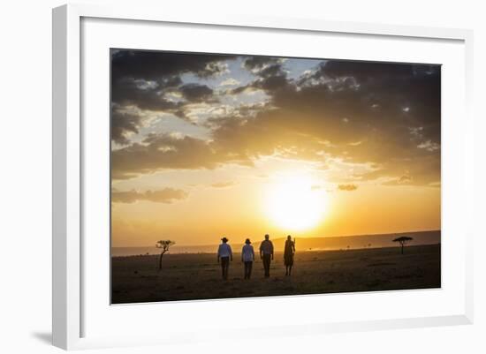 Kenya, Mara North Conservancy. a Couple on an Evening Walking Safari with their Guide and Maasai.-Niels Van Gijn-Framed Photographic Print