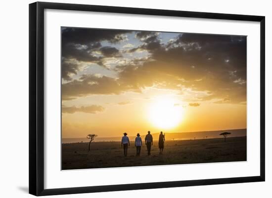 Kenya, Mara North Conservancy. a Couple on an Evening Walking Safari with their Guide and Maasai.-Niels Van Gijn-Framed Photographic Print