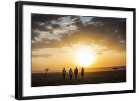 Kenya, Mara North Conservancy. a Couple on an Evening Walking Safari with their Guide and Maasai.-Niels Van Gijn-Framed Photographic Print