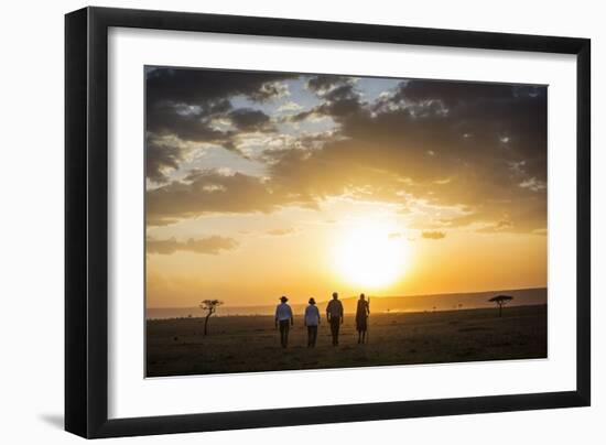 Kenya, Mara North Conservancy. a Couple on an Evening Walking Safari with their Guide and Maasai.-Niels Van Gijn-Framed Photographic Print