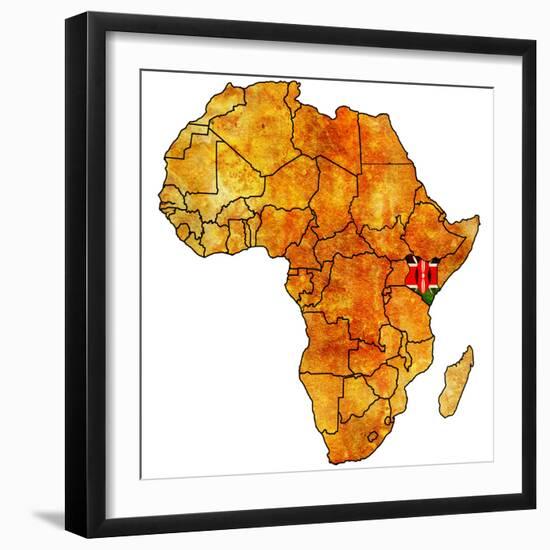 Kenya on Actual Map of Africa-michal812-Framed Premium Giclee Print