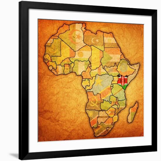 Kenya on Actual Map of Africa-michal812-Framed Art Print