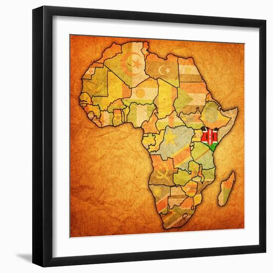 Kenya on Actual Map of Africa-michal812-Framed Art Print