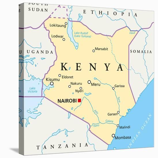 Kenya Political Map-Peter Hermes Furian-Stretched Canvas