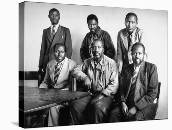 Kenya Story: Mau Mau Leader Jomo Kenyatta Posing with Five of His Staff Members During Trial-Alfred Eisenstaedt-Stretched Canvas