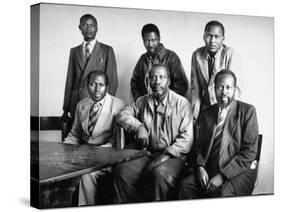 Kenya Story: Mau Mau Leader Jomo Kenyatta Posing with Five of His Staff Members During Trial-Alfred Eisenstaedt-Stretched Canvas