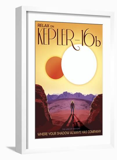 Kepler-16B Orbits a Pair of Stars in This Retro Space Poster-null-Framed Art Print