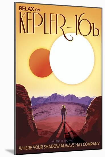 Kepler-16B Orbits a Pair of Stars in This Retro Space Poster-null-Mounted Art Print