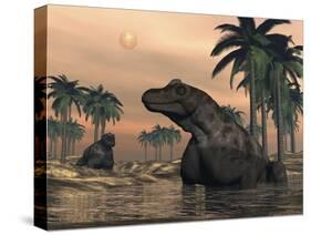 Keratocephalus Dinosaurs in a Small Lake at Sunset-Stocktrek Images-Stretched Canvas