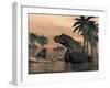 Keratocephalus Dinosaurs in a Small Lake at Sunset-Stocktrek Images-Framed Art Print