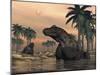 Keratocephalus Dinosaurs in a Small Lake at Sunset-Stocktrek Images-Mounted Art Print
