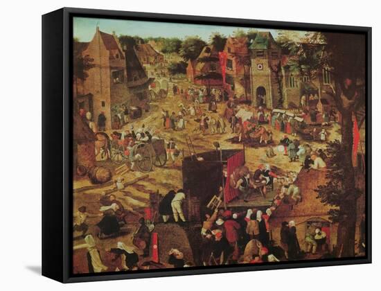 Kermesse with Theatre and Procession-Pieter Brueghel the Younger-Framed Stretched Canvas