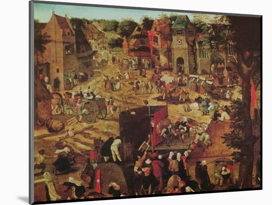 Kermesse with Theatre and Procession-Pieter Brueghel the Younger-Mounted Giclee Print