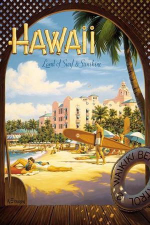 Hawaiian Outrigger Canoe Wa’a Beach Aloha Oahu Vintage Art Poster Print