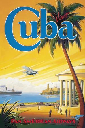 Caribbean Island by Sea Ocean Beach Airplane Travel Advertisement Art Poster 