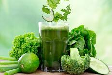 Healthy Green Vegetable Juice on Wooden Table-Kesu01-Photographic Print