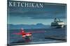 Ketchikan, Alaska - Float Plane and Cruise Ship-Lantern Press-Mounted Premium Giclee Print