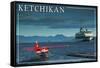 Ketchikan, Alaska - Float Plane and Cruise Ship-Lantern Press-Framed Stretched Canvas