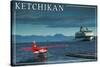 Ketchikan, Alaska - Float Plane and Cruise Ship-Lantern Press-Stretched Canvas