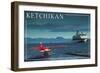 Ketchikan, Alaska - Float Plane and Cruise Ship-Lantern Press-Framed Art Print