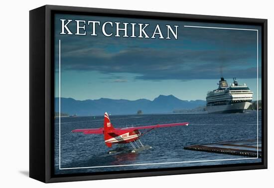Ketchikan, Alaska - Float Plane and Cruise Ship-Lantern Press-Framed Stretched Canvas