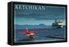 Ketchikan, Alaska - Float Plane and Cruise Ship-Lantern Press-Framed Stretched Canvas