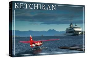 Ketchikan, Alaska - Float Plane and Cruise Ship-Lantern Press-Stretched Canvas