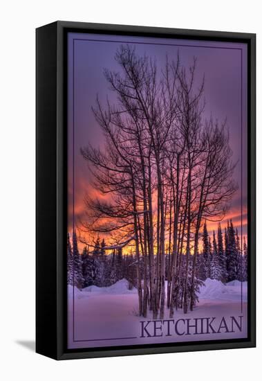 Ketchikan, Alaska - Tree in Snow-Lantern Press-Framed Stretched Canvas