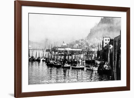 Ketchikan, Alaska - View of Trolling Boats in Harbor-Lantern Press-Framed Art Print