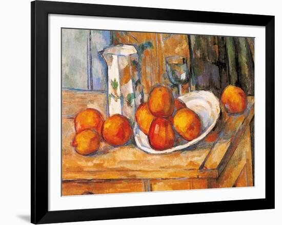 Kettle Glass and Plate with Fruit-Paul Cézanne-Framed Art Print