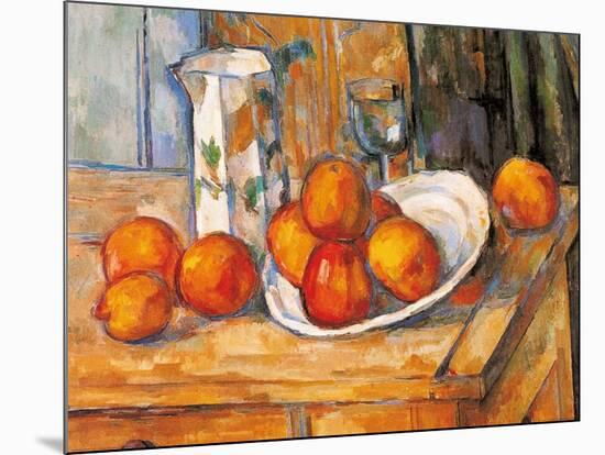 Kettle Glass and Plate with Fruit-Paul Cézanne-Mounted Art Print