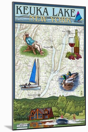 Keuka Lake, New York - Nautical Chart-Lantern Press-Mounted Art Print