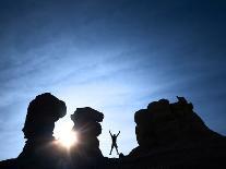 Silhouette Man Arms Raised into the New Mexico Sky in Black and White Vertical-Kevin Lange-Photographic Print