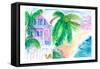 Key West Conch House And Beach with Rooster-M. Bleichner-Framed Stretched Canvas