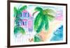 Key West Conch House And Beach with Rooster-M. Bleichner-Framed Art Print