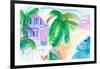 Key West Conch House And Beach with Rooster-M. Bleichner-Framed Art Print