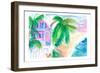 Key West Conch House And Beach with Rooster-M. Bleichner-Framed Art Print