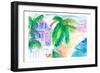 Key West Conch House And Beach with Rooster-M. Bleichner-Framed Art Print