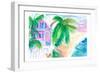 Key West Conch House And Beach with Rooster-M. Bleichner-Framed Art Print
